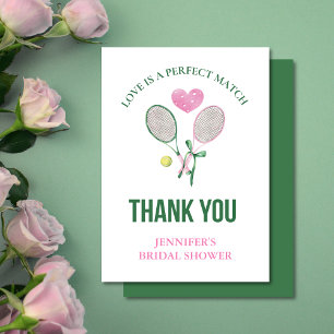 Love Is a Perfect Match Tennis Bridal Shower  Thank You Card