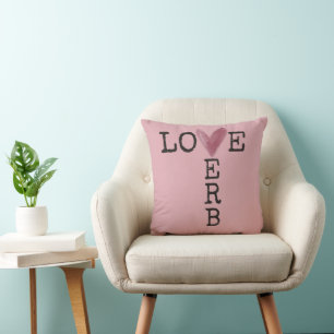 Love Is a Verb Typography – Watercolor Heart Throw Pillow