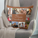 Love is a Wonderful Thing Rust Pink 10 Photo Throw Pillow<br><div class="desc">Romantic Quote and Custom Photo Pillow. The main wording is hand lettered and reads "Love is a Wonderful Thing" in playful calligraphy with love hearts. The photo template is set up for you to add your pictures, working clockwise from the top left, to form a simple grid style photo collage...</div>