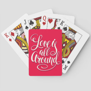 Love Is All Around Script Lettering Pink Playing Cards
