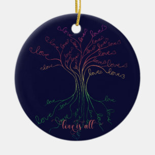 Love is All Tree of Life Navy Rainbow Valentine's Ceramic Ornament