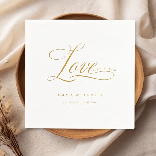Love is all you need! Elegant, wedding Napkin (Love is all you need! Elegant, wedding Napkins, scripted font with your name & date.)