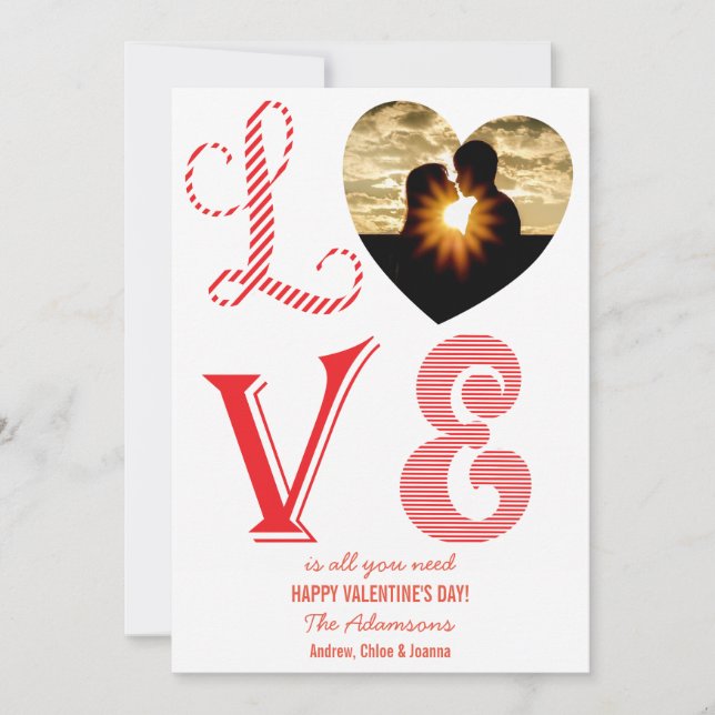 Love is all you need Heart Red Modern Photo Card (Front)