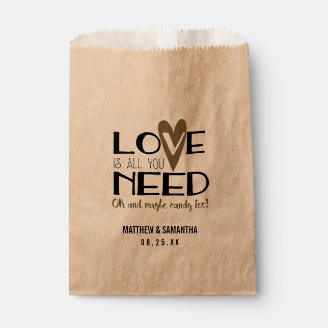 Love is all you Need Wedding Candy Bar Buffet Favour Bag (Front)