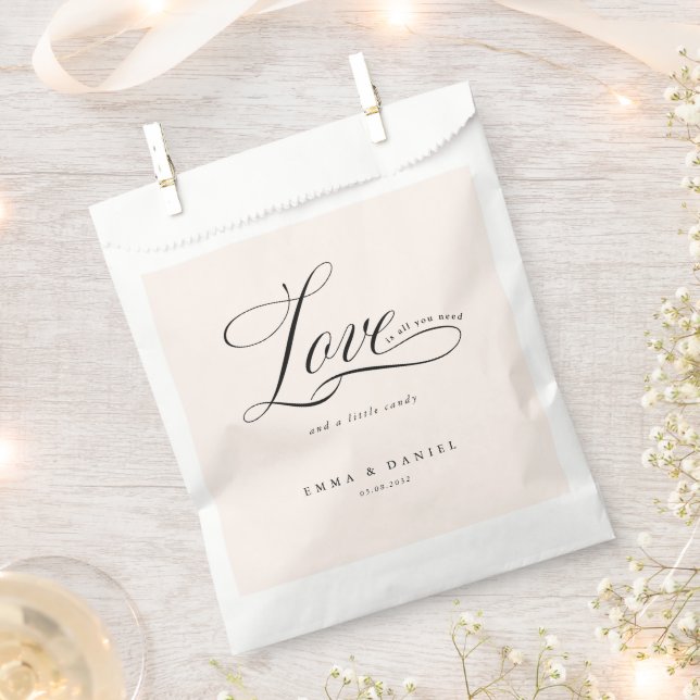 Love is all you need! White-Beige Wedding  Favour Bag (Clipped)