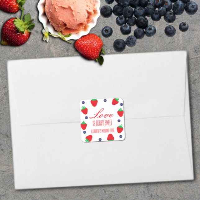 Love Is Berry Sweet Fruit Bridal Shower Square Sticker (Creator Uploaded)