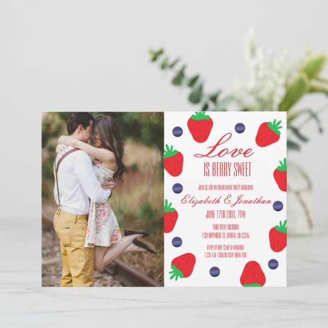 Love Is Berry Sweet Fruit Engagement Party Invitation (Standing Front)