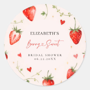 Love is Berry Sweet Strawberry Theme Bridal Shower Classic Round Sticker