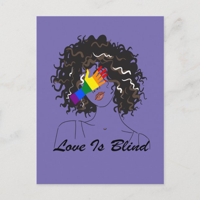 Love Is Blind, LGBT Hand Drawn Pretty Girl, Funny  Postcard (Front)