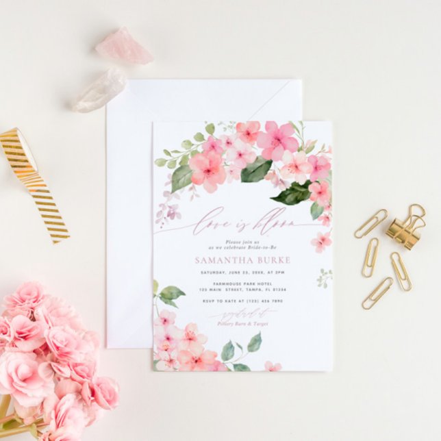 Love is Bloom Pink Sakura Flowers Bridal Shower Invitation (Creator Uploaded)