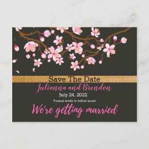 Love is Blooming Cherry Blossom Save the Date Anno Postcard