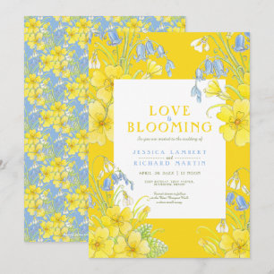 Love is blooming spring flower yellow wedding invitation