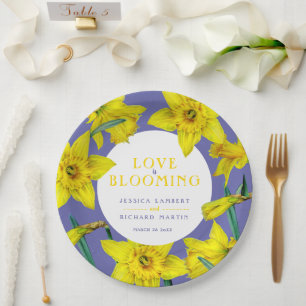 Love is blooming yellow spring wedding paper plate