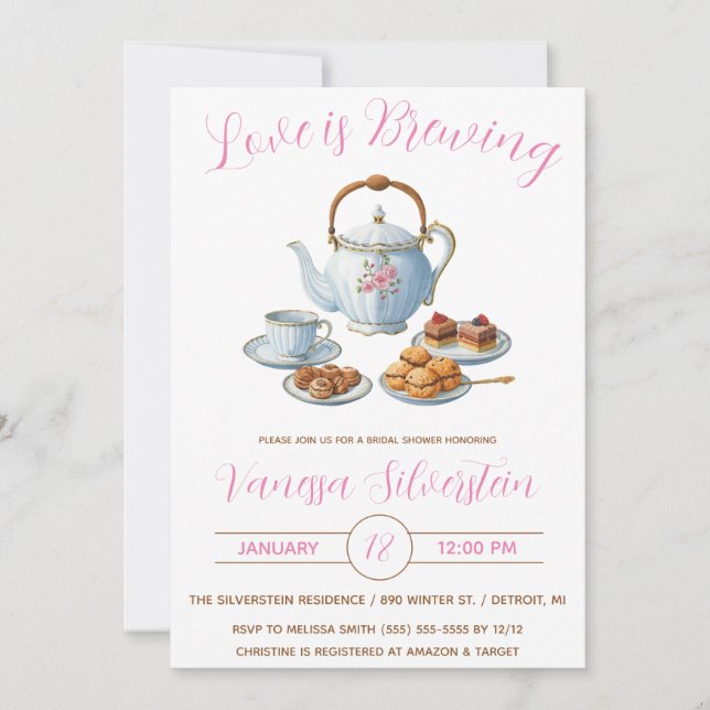 Love is Brewing, Afternoon Tea, Bridal Shower Invitation (Front)
