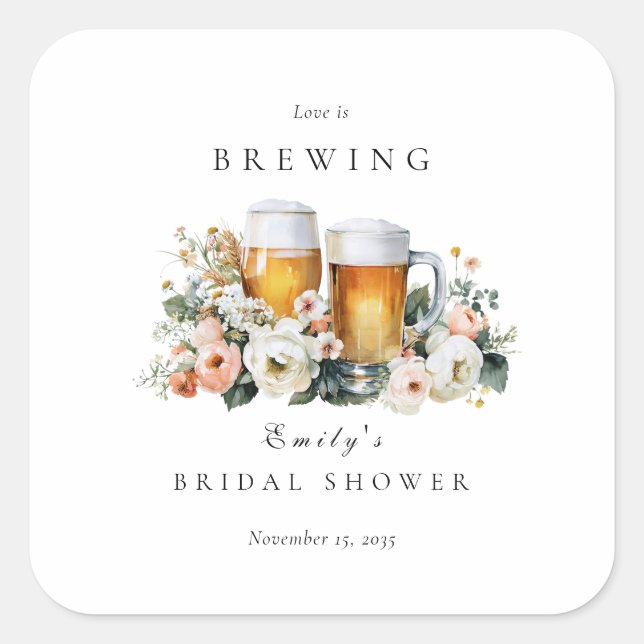Love is Brewing Beer Bridal Shower Square Sticker (Front)