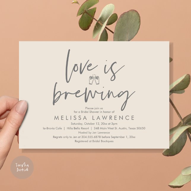Love is brewing, Beer Party Bridal Shower Invitation (Love is brewing, Beer Party Bridal Shower Invitation Card, PDF, in Cream and Dark Grey)