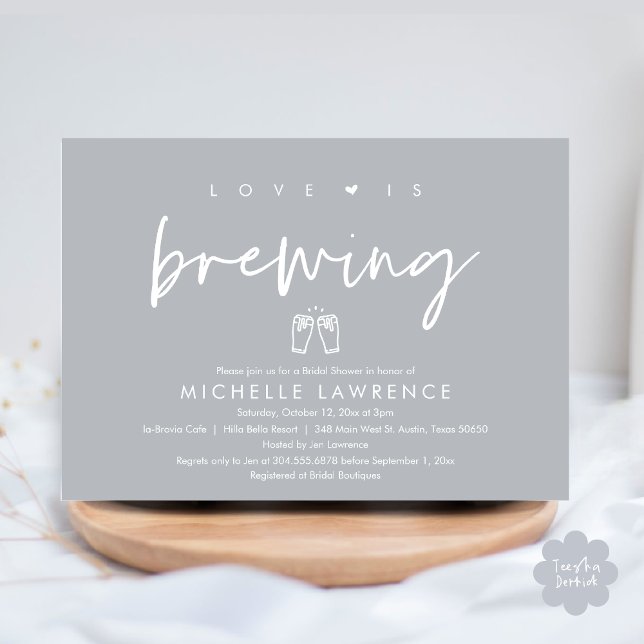 Love is brewing, Beer Party Bridal Shower Invitation (Love is Brewing, Bridal Shower Invitation Card, PDF, Beer Brew Party Celebration, Chill Grey)