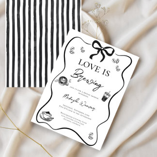 Love is Brewing Black Bow elegant Bridal Shower Invitation