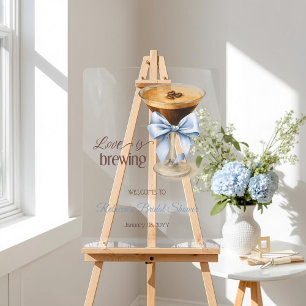 Love is Brewing Blue Bow Coffee Bridal Shower Acrylic Sign