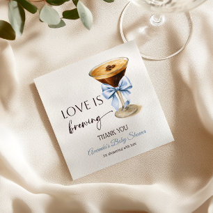 Love is Brewing Blue Coquette Bow Bridal Shower Napkin
