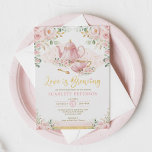 Love is Brewing Blush Flower Bridal Shower Tea Invitation<br><div class="desc">Tea party themed bridal shower invite. Click the "customize further" button if you wish to re-arrange and format the style and placement of the text. Comes with a matching floral pattern backside.</div>