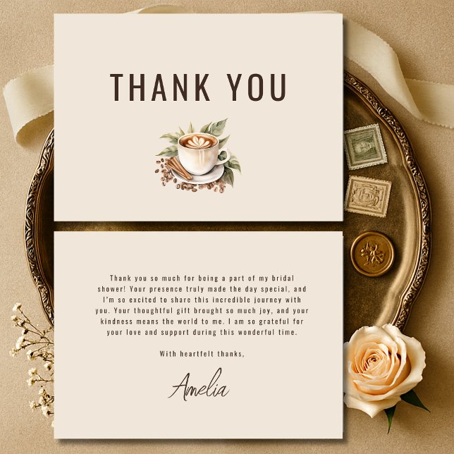 Love is Brewing Boho Coffee Bridal Shower Thank You Card (Creator Uploaded)