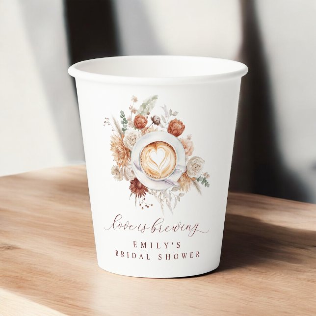 Love is Brewing Boho Rustic Floral Bridal Shower Paper Cups (Creator Uploaded)