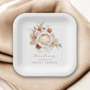 Love is Brewing Boho Rustic Floral Bridal Shower Paper Plate