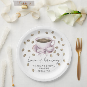 Love is brewing Bow Coffee Bridal shower Paper Plate