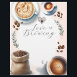 Love is Brewing Bridal Shower Coffee Flyer<br><div class="desc">Celebrate the bride-to-be with our charming "Love is Brewing" bridal shower flyer, featuring stunning watercolor illustrations of coffee, latte, espresso, and coffee beans. The warm, inviting hues and delicate details create a cozy and elegant ambiance, perfect for coffee lovers. Printed on premium paper, these high-quality flyers are customizable with your...</div>