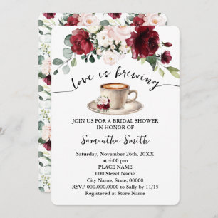 Love is Brewing Bridal Shower Coffee Marsala Invitation