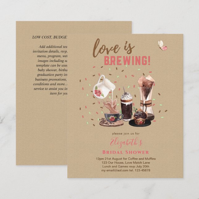 Love Is Brewing BRIDAL SHOWER Coffee Muffins INVIT (Front/Back)