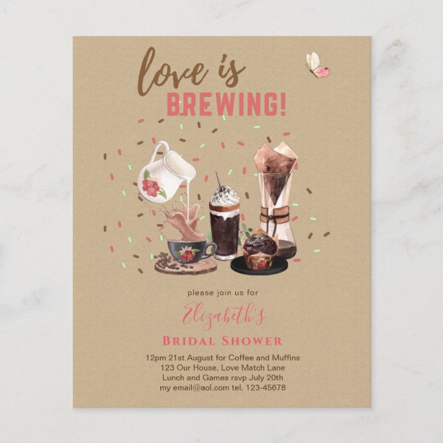 Love Is Brewing BRIDAL SHOWER Coffee Muffins INVIT Flyer (Front)