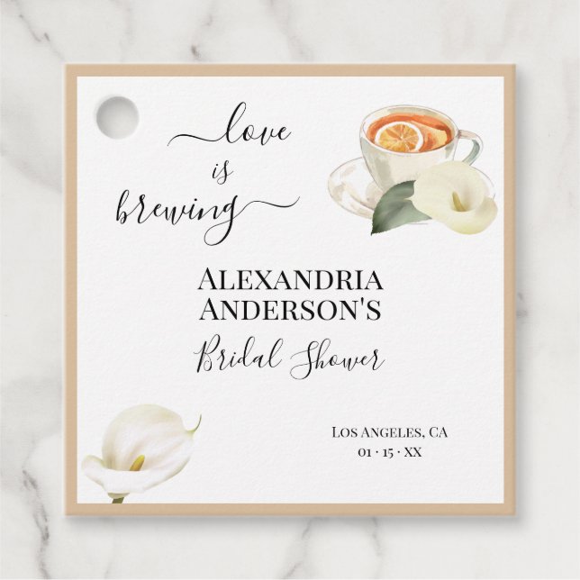Love Is Brewing Bridal Shower Greenery Calla Lily Favour Tags (Front)