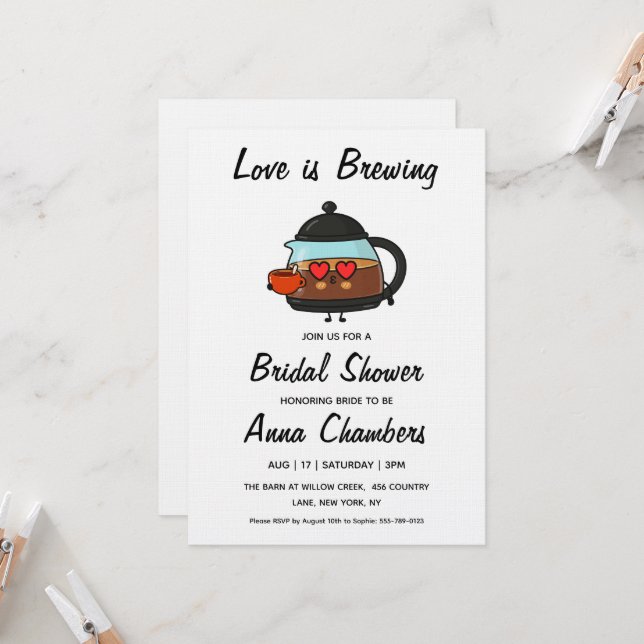 love is brewing bridal shower invitations (Devant/Arrière en situation)