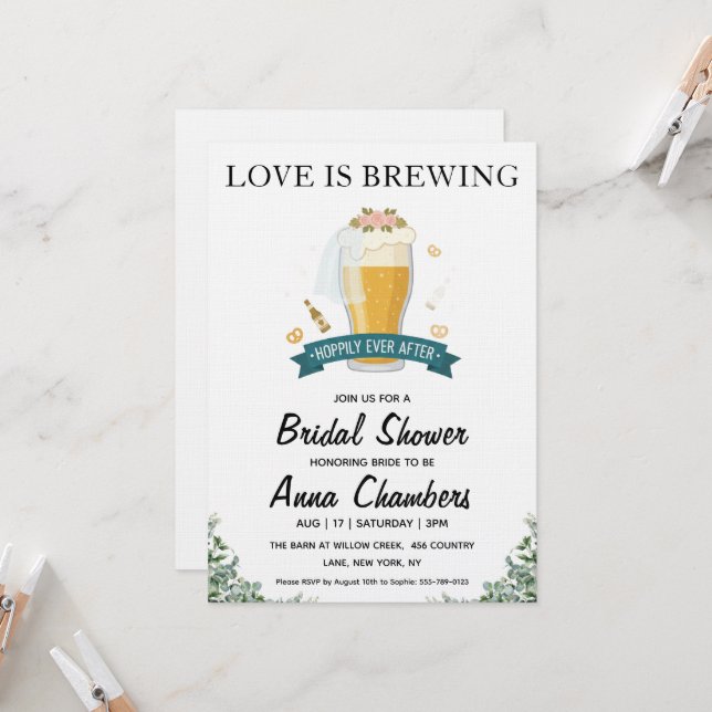 love is brewing bridal shower invitations (Devant/Arrière en situation)