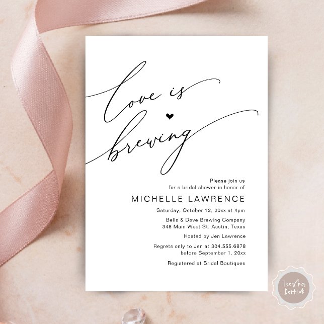 Love is Brewing, Bridal Shower Party Celebration Invitation (Love is Brewing, Bridal Shower Beer Party Wine Tasting Invitation Card PDF Contemporary Black White)