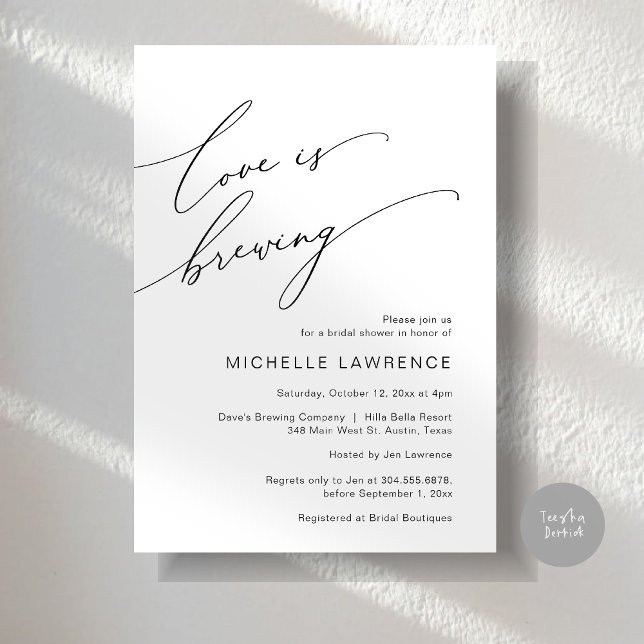 Love is Brewing, Bridal Shower Party Celebration Invitation (Love is Brewing, Bridal Shower Party Celebration Invitation Card, PDF, White Black)
