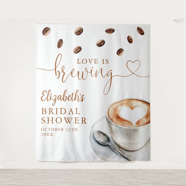 Love Is Brewing Bridal Shower Photo Backdrop Tapestry (Front)
