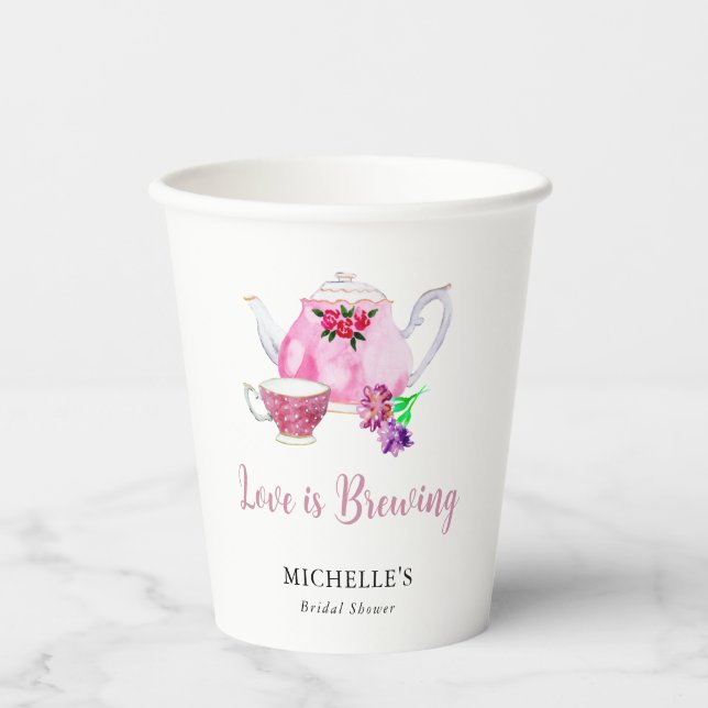 Love is Brewing Bridal Shower Tea Party  Paper Cups (Front)