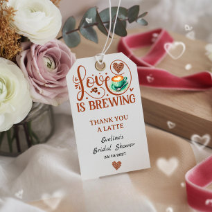 Love Is Brewing Bridal Shower Terracotta Coffee  Gift Tags