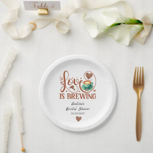 Love Is Brewing Bridal Shower Terracotta Coffee  Paper Plate