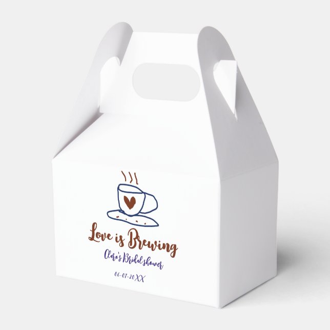Love is Brewing brown blue bridal shower add name  Favor Box (Front Side)