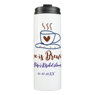 Love is Brewing brown blue bridal shower add name  Thermal Tumbler