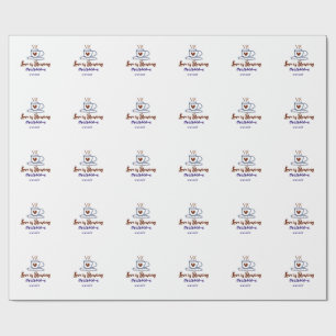 Love is Brewing brown blue bridal shower add name  Wrapping Paper
