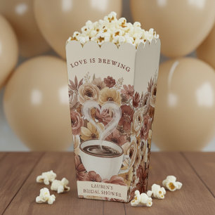Love is Brewing Brown Floral Coffee Heart Bridal Favor Box