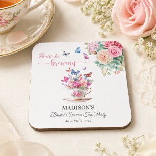 Love is Brewing Butterfly Bridal Shower Tea Party Coaster