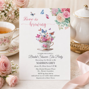 Love is Brewing Butterfly Bridal Shower Tea Party Invitation
