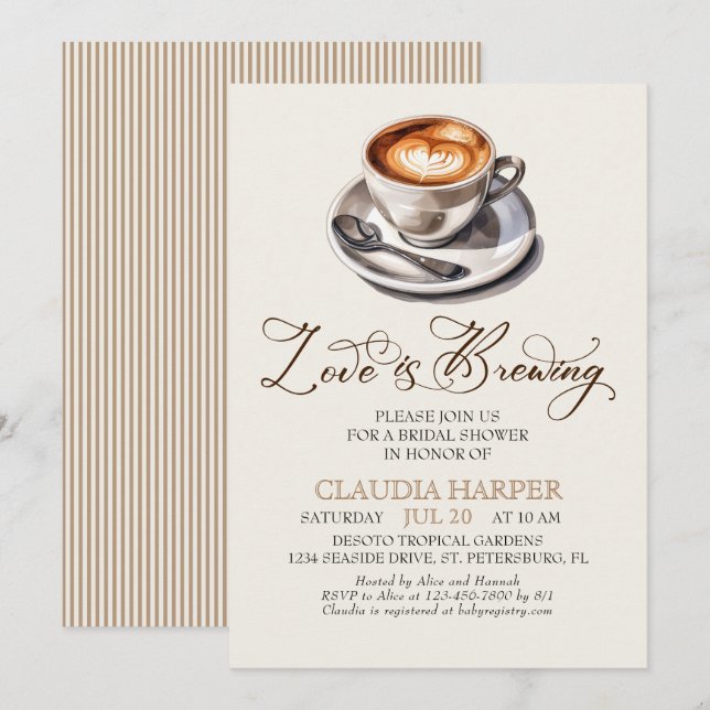 Love is Brewing Capuccino Bridal Shower Invitation (Front/Back)