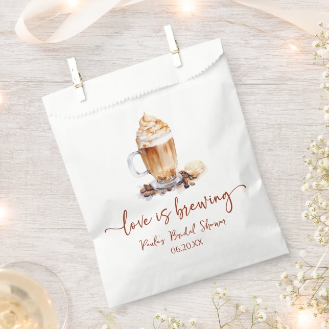 Love Is Brewing Coffee Beans Bridal Shower Favour Bag (Clipped)